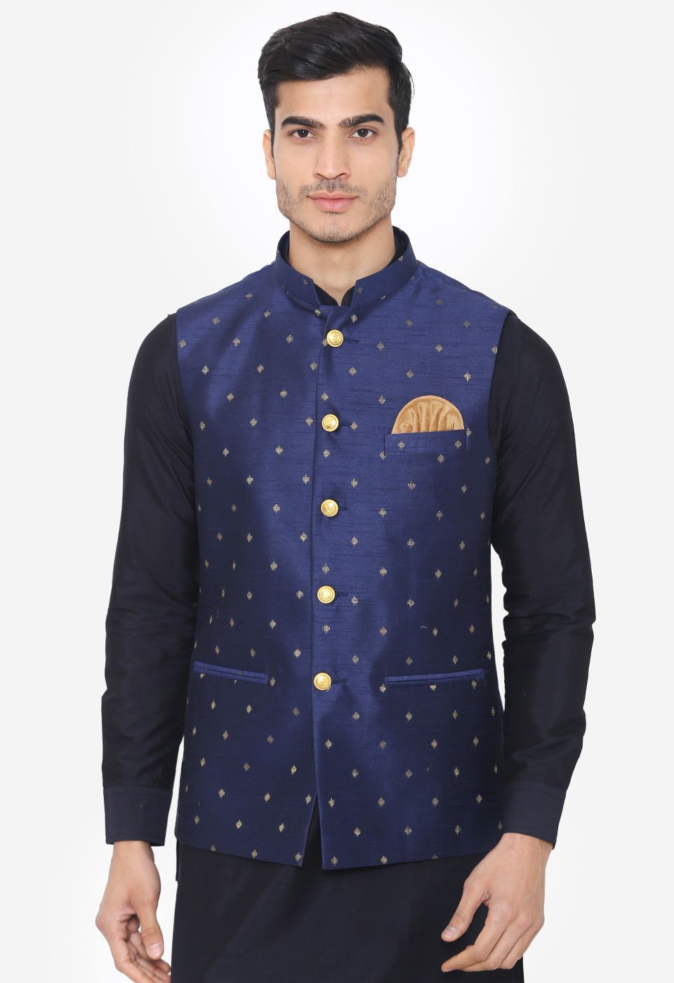 Banarasi Rayon Cotton Blue Nehru Modi Jacket
