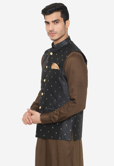 Banarsi Rayon Cotton Black Nehru Modi Jacket