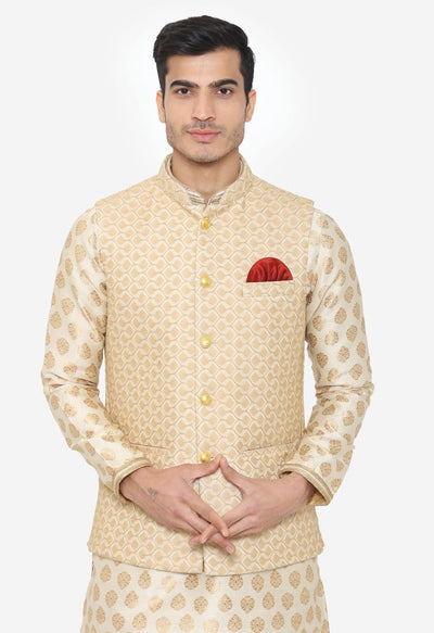 Banarasi Rayon Cotton Beige Nehru Modi Jacket