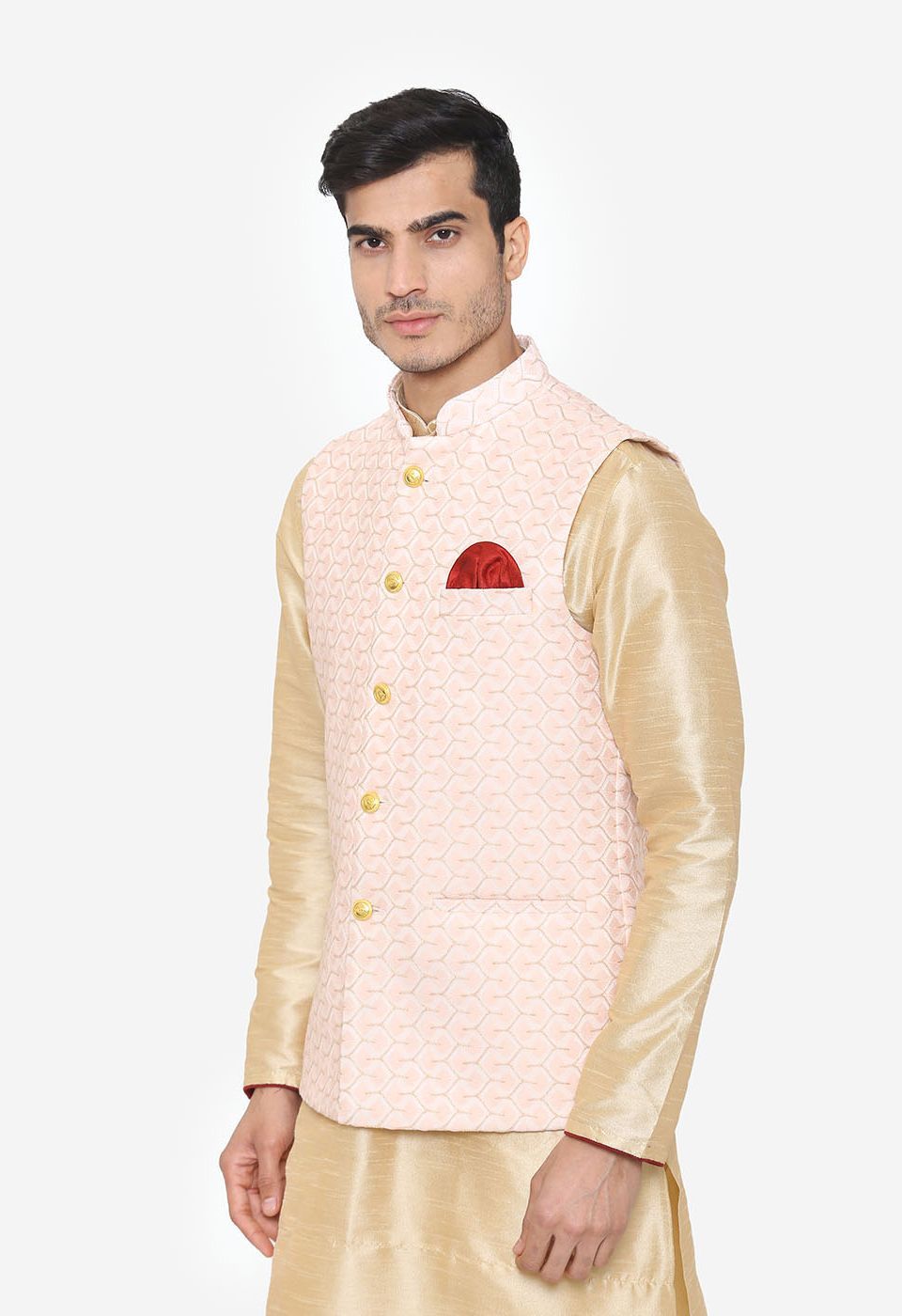 Banarasi Rayon Cotton Pink Nehru Modi Jacket