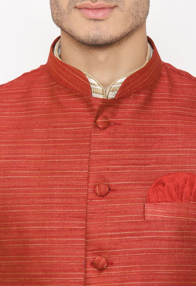 Banarsi Rayon Cotton Red Nehru Modi Jacket