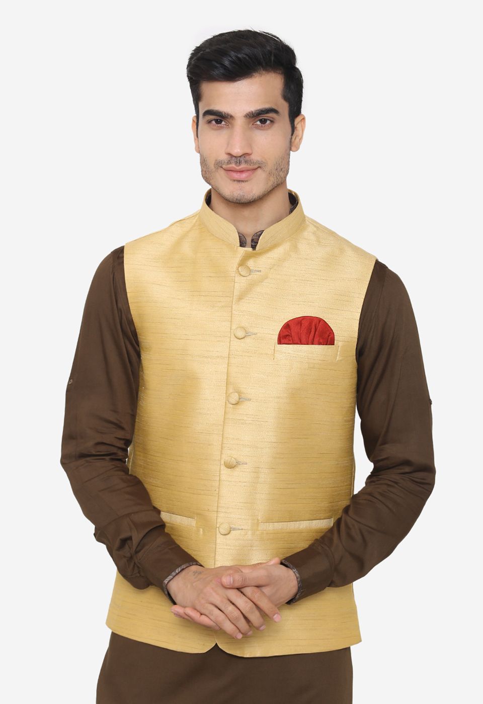 Banarasi Rayon Cotton Gold Nehru Modi Jacket