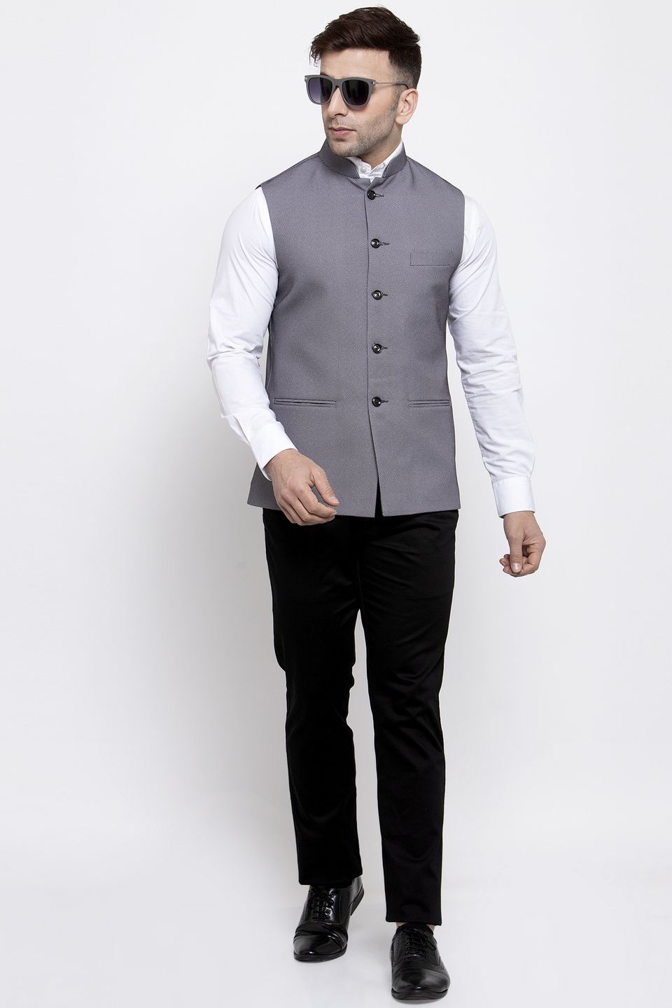 Wintage Men s Poly Cotton Festive and Casual Nehru Jacket Vest Waistcoat Grey