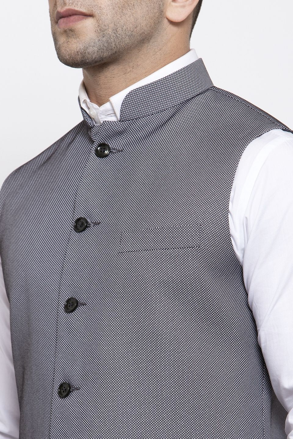 Wintage Men s Poly Cotton Festive and Casual Nehru Jacket Vest Waistcoat Grey