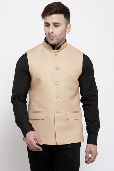 Wintage Men's Poly Cotton Festive and Casual Nehru Jacket Vest Waistcoat : Beige