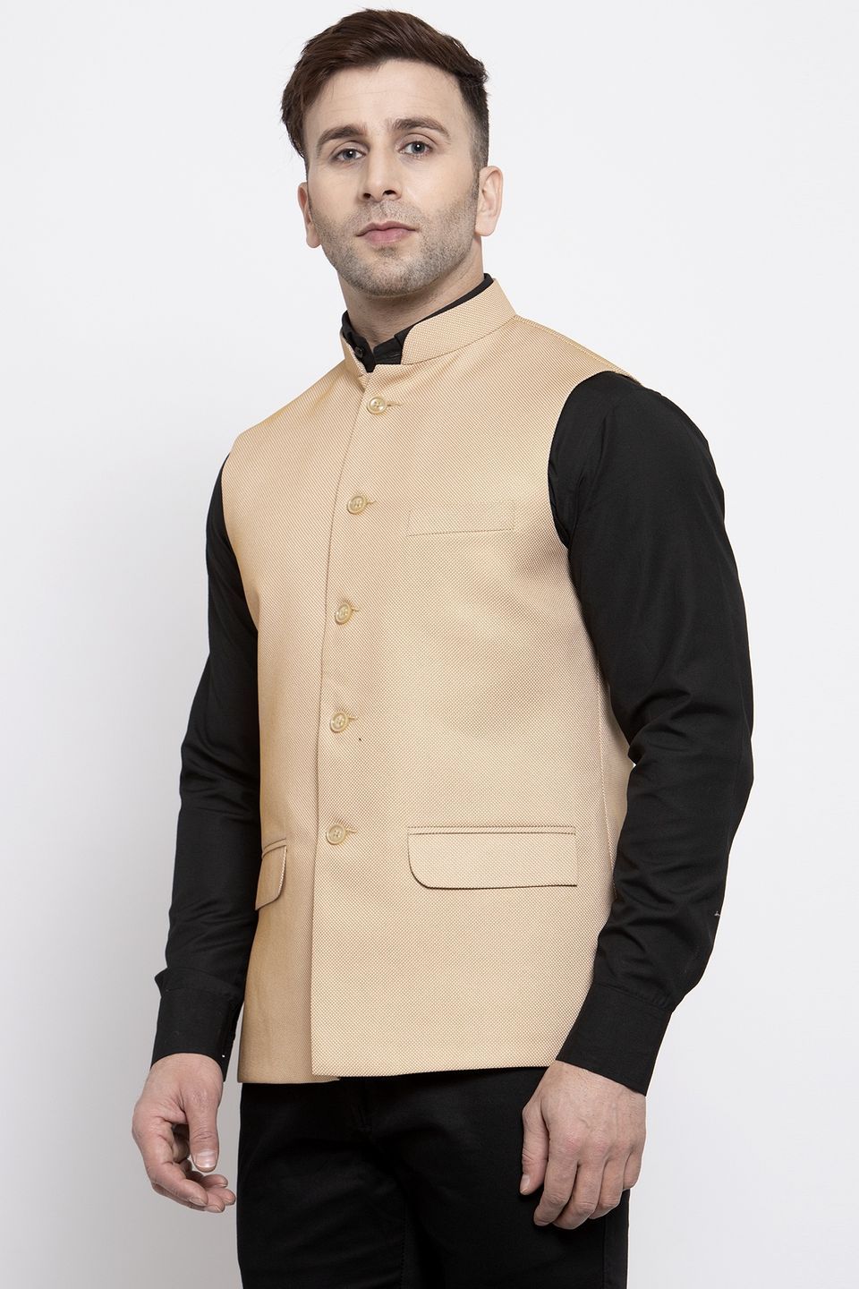 Wintage Men's Poly Cotton Festive and Casual Nehru Jacket Vest Waistcoat : Beige