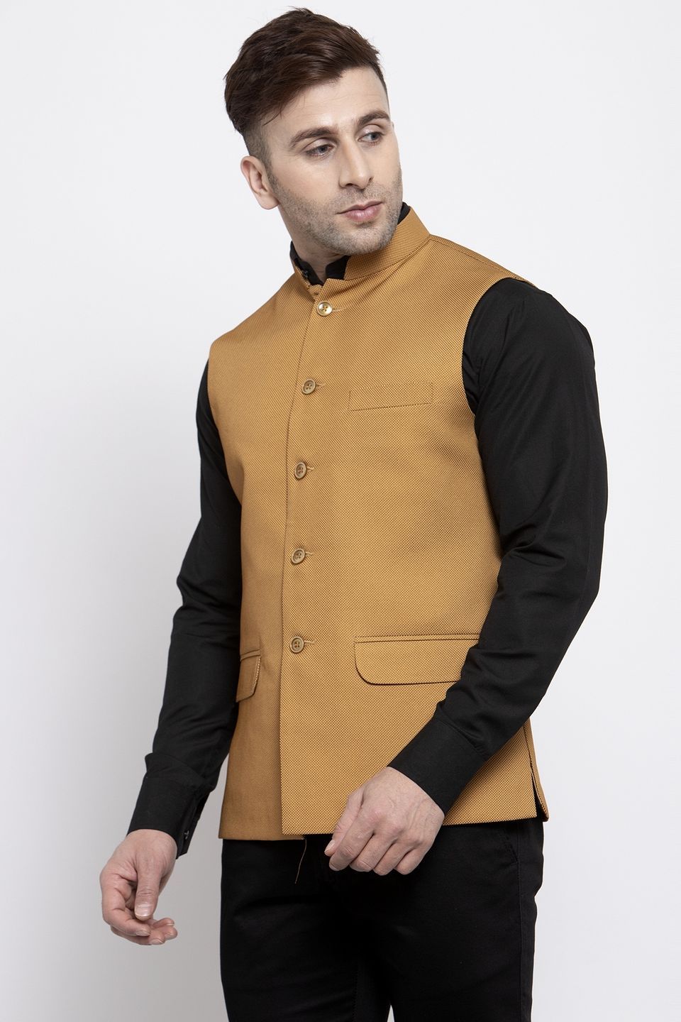 Dark Brown Mens Tan Waistcoat Pashtush Mens Woven Jacquard