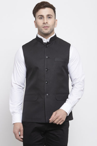 Wintage Men's Poly Cotton Festive and Casual Nehru Jacket Vest Waistcoat : Black