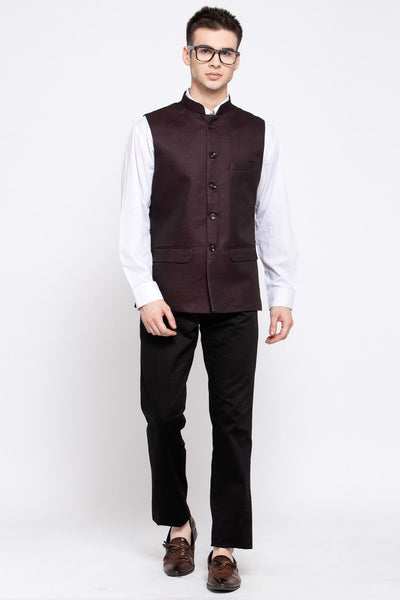 Wintage Men's Poly Blend Formal and Evening Nehru Jacket Vest Waistcoat : Brown
