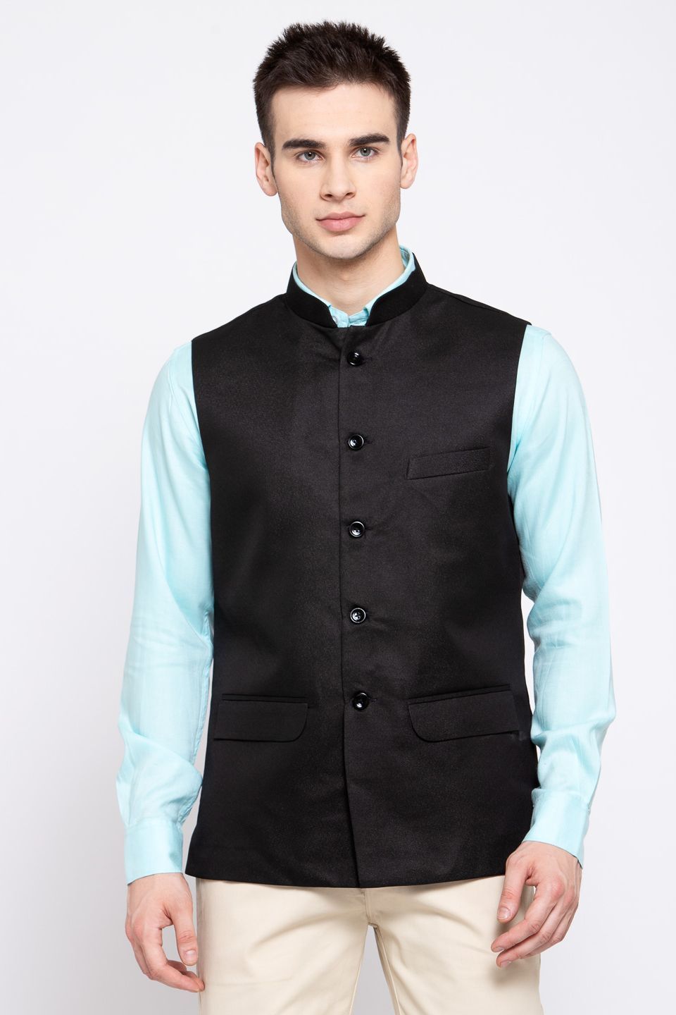 Wintage Men's Poly Blend Formal and Evening Nehru Jacket Vest Waistcoat : Black