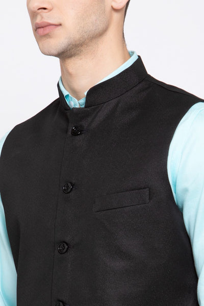Wintage Men's Poly Blend Formal and Evening Nehru Jacket Vest Waistcoat : Black