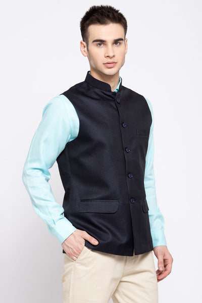 Wintage Men's Poly Blend Formal and Evening Nehru Jacket Vest Waistcoat : Dark Blue