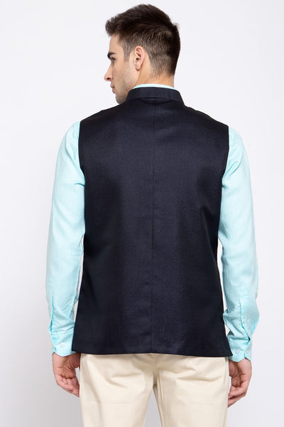 Wintage Men's Poly Blend Formal and Evening Nehru Jacket Vest Waistcoat : Dark Blue