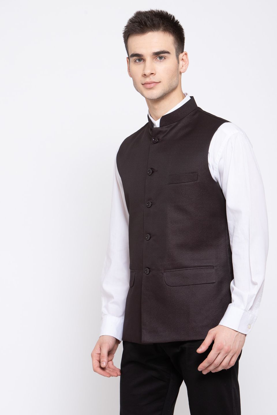 Wintage Men's Poly Blend Formal and Evening Nehru Jacket Vest Waistcoat : Coffee