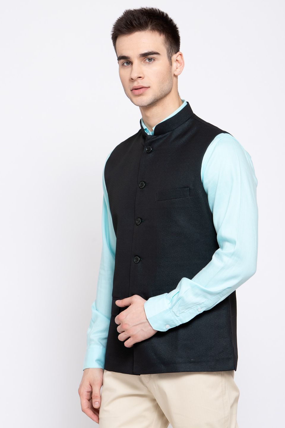 Wintage Men's Poly Blend Formal and Evening Nehru Jacket Vest Waistcoat : Green