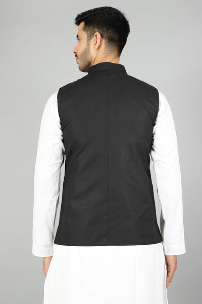 Polyester Cotton Plain Black Modi Nehru Jacket