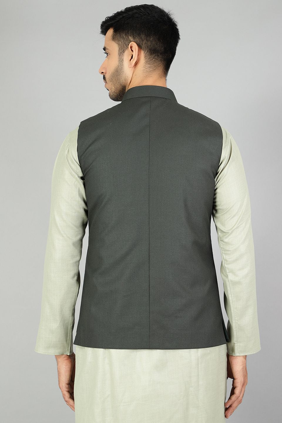 Polyester Cotton Plain Green Modi Nehru Jacket