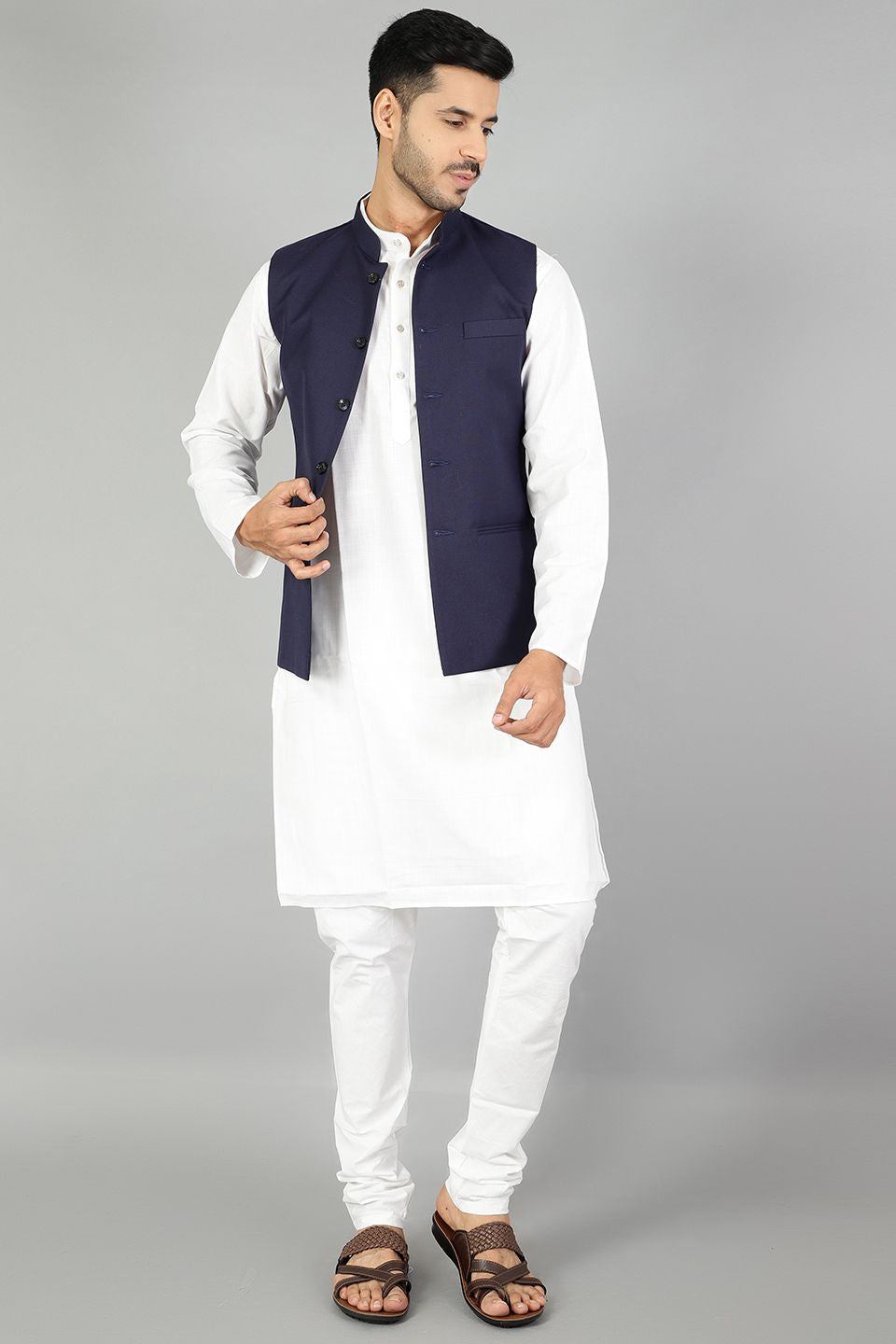Polyester Cotton Plain Blue Modi Nehru Jacket