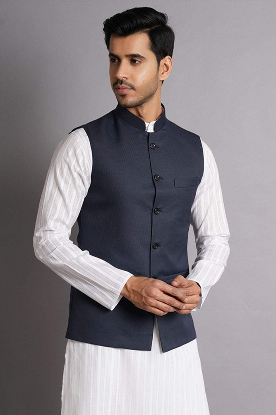 Poly Viscose Black Solid Modi Nehru Jacket