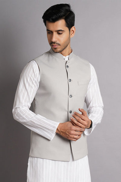 Poly Viscose Grey Solid Modi Nehru Jacket