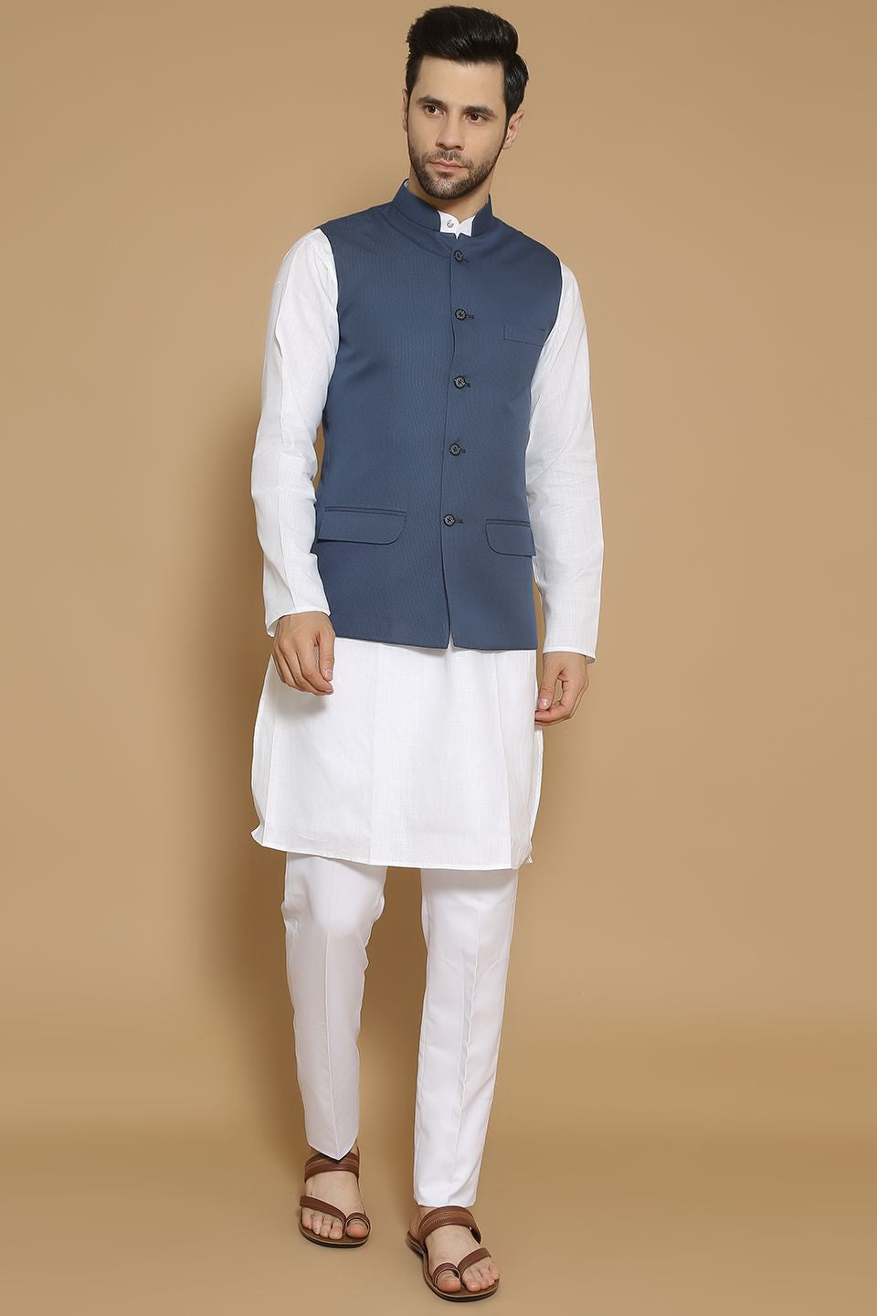 Poly Viscose Blue Modi Nehru Jacket