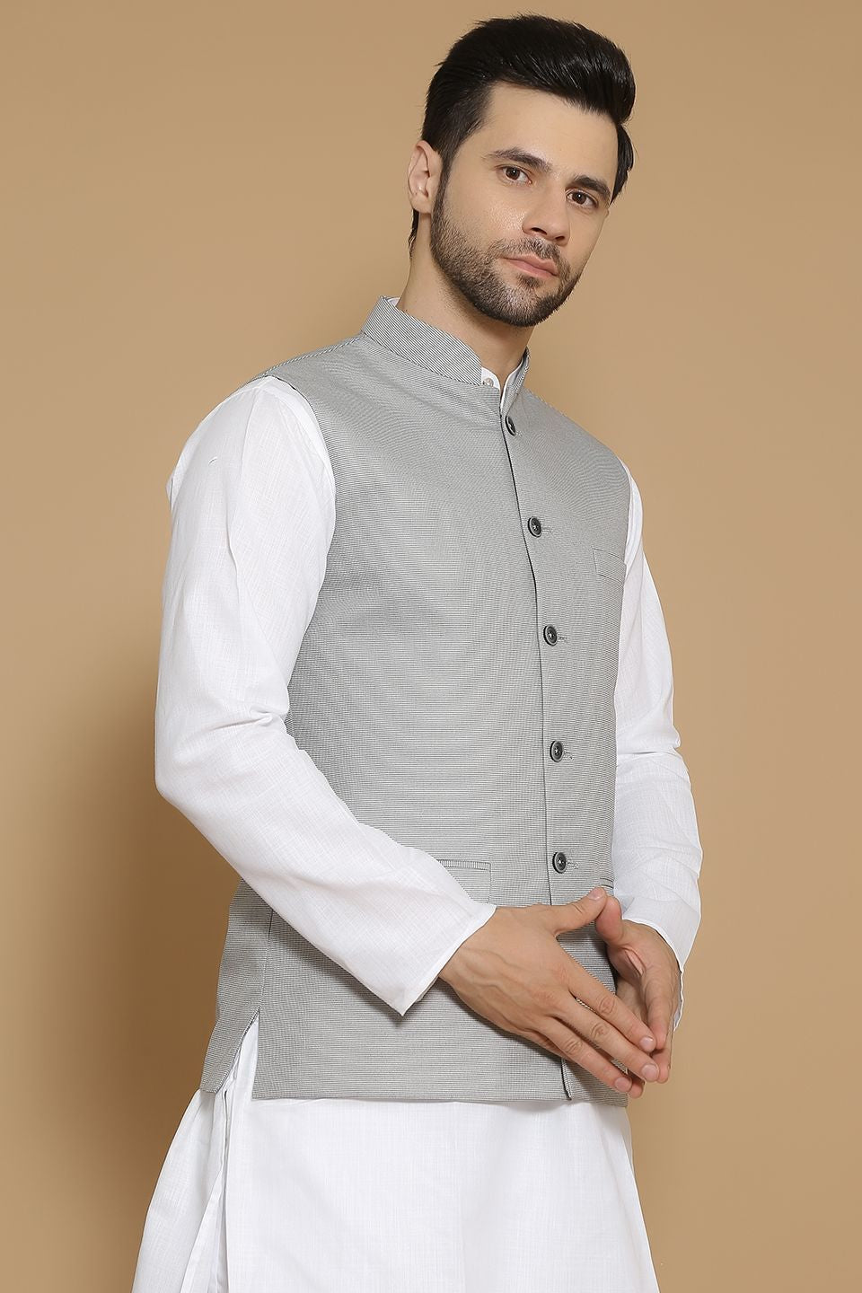 WINTAGE Men s Poly Viscose Grey Modi Nehru Jacket Grey