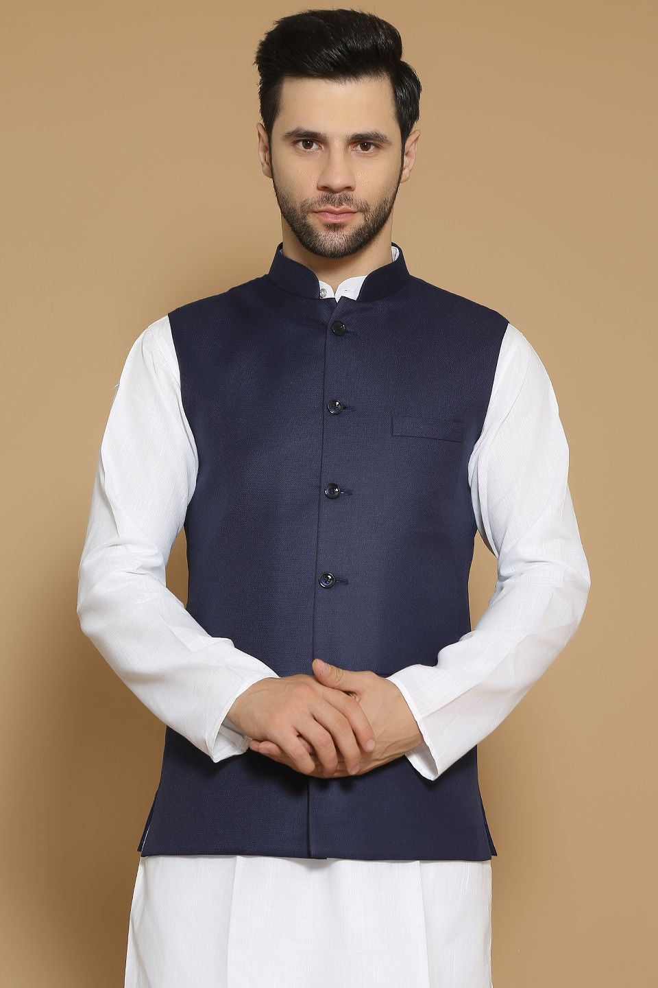Poly Viscose Blue Modi Nehru Jacket