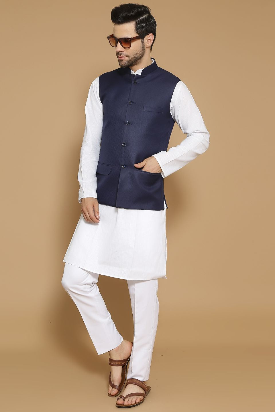 Poly Viscose Blue Modi Nehru Jacket