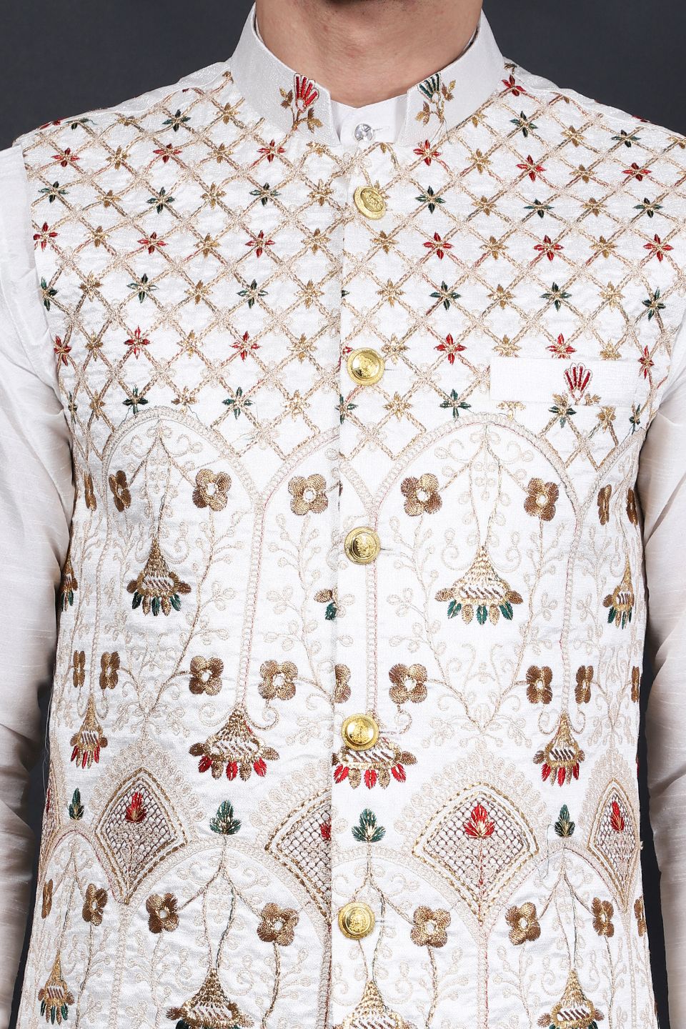 Buy WINTAGE Men's Cotton Silk Cream Modi Nehru Jacket : Cream