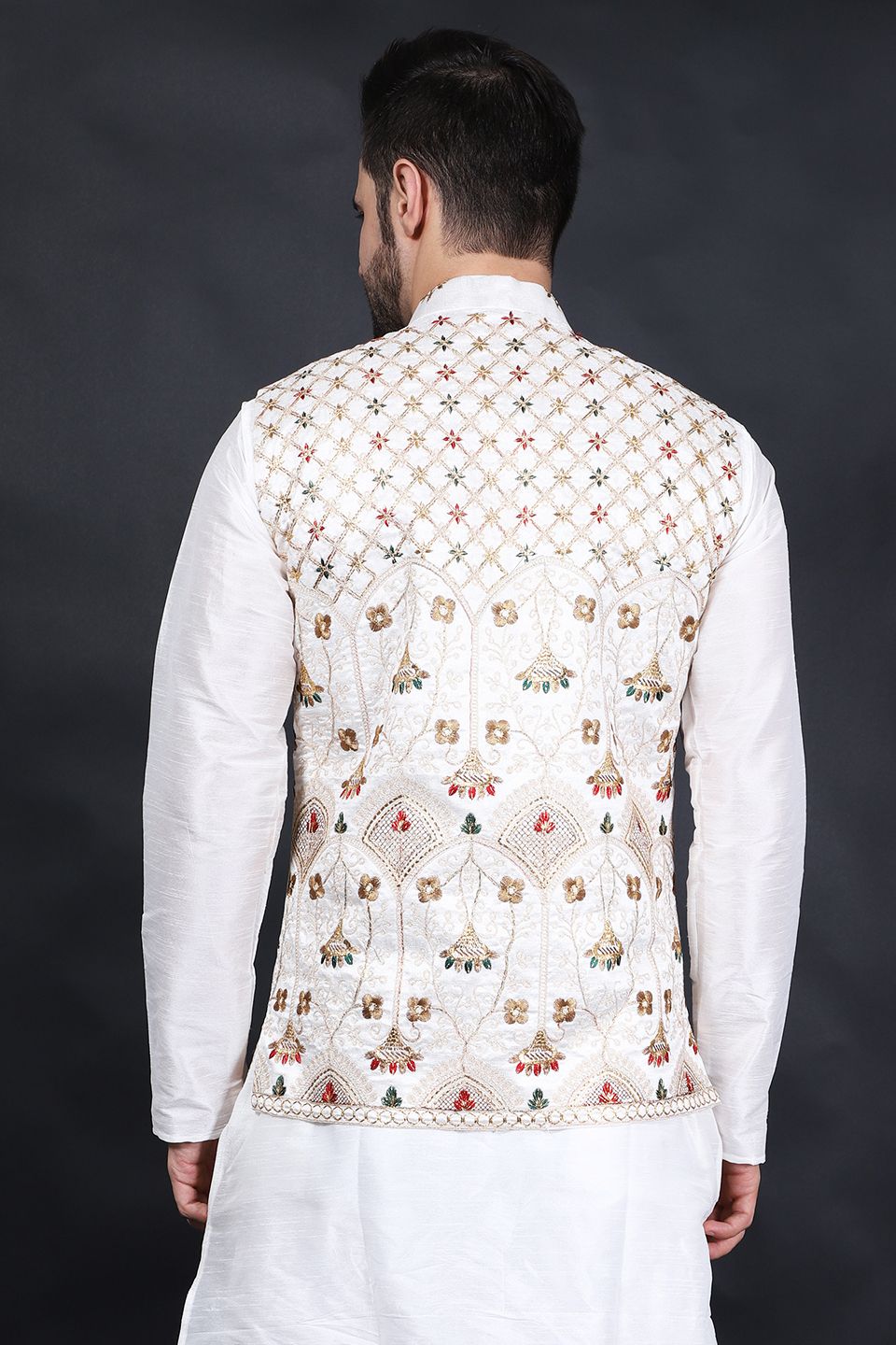 Buy WINTAGE Men's Cotton Silk Cream Modi Nehru Jacket : Cream