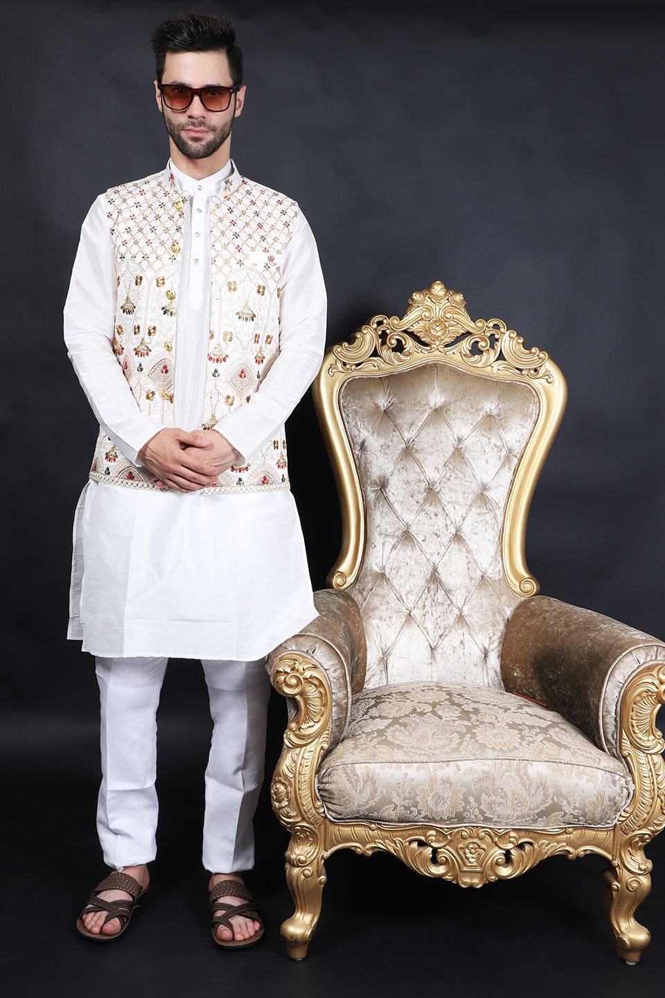 Buy WINTAGE Men's Cotton Silk Cream Modi Nehru Jacket : Cream