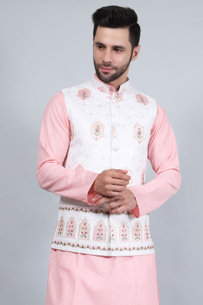 Cotton Silk White Modi Nehru Jacket