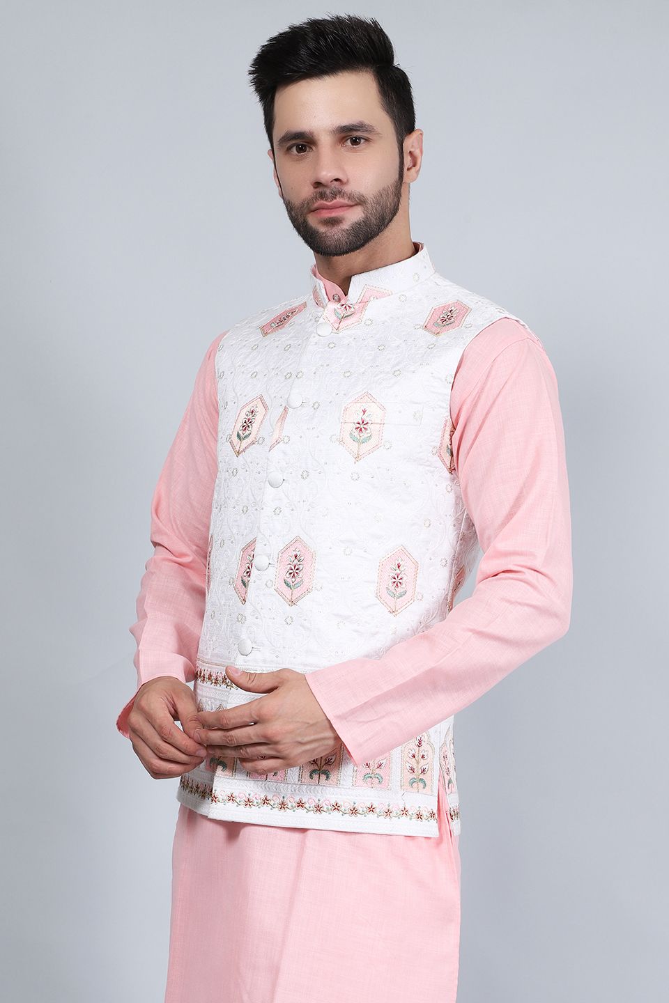 Cotton Silk White Modi Nehru Jacket