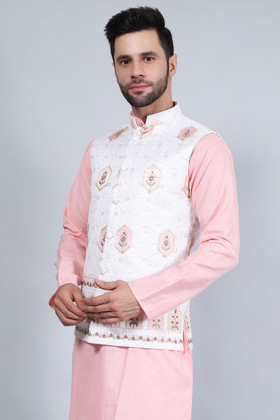 Cotton Silk White Modi Nehru Jacket