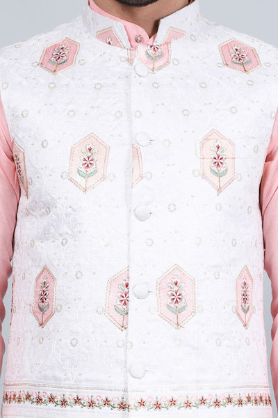 Cotton Silk White Modi Nehru Jacket