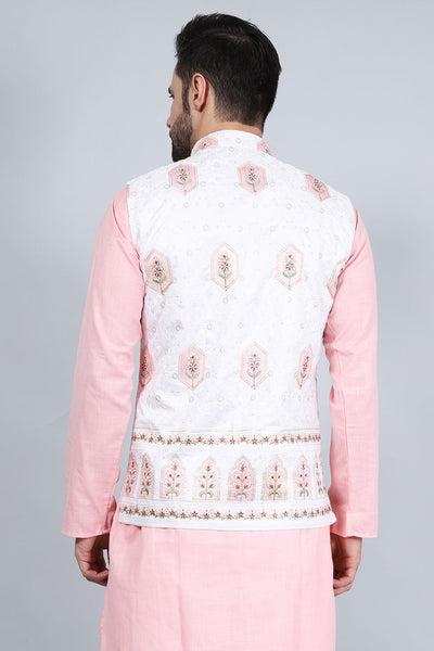 Cotton Silk White Modi Nehru Jacket