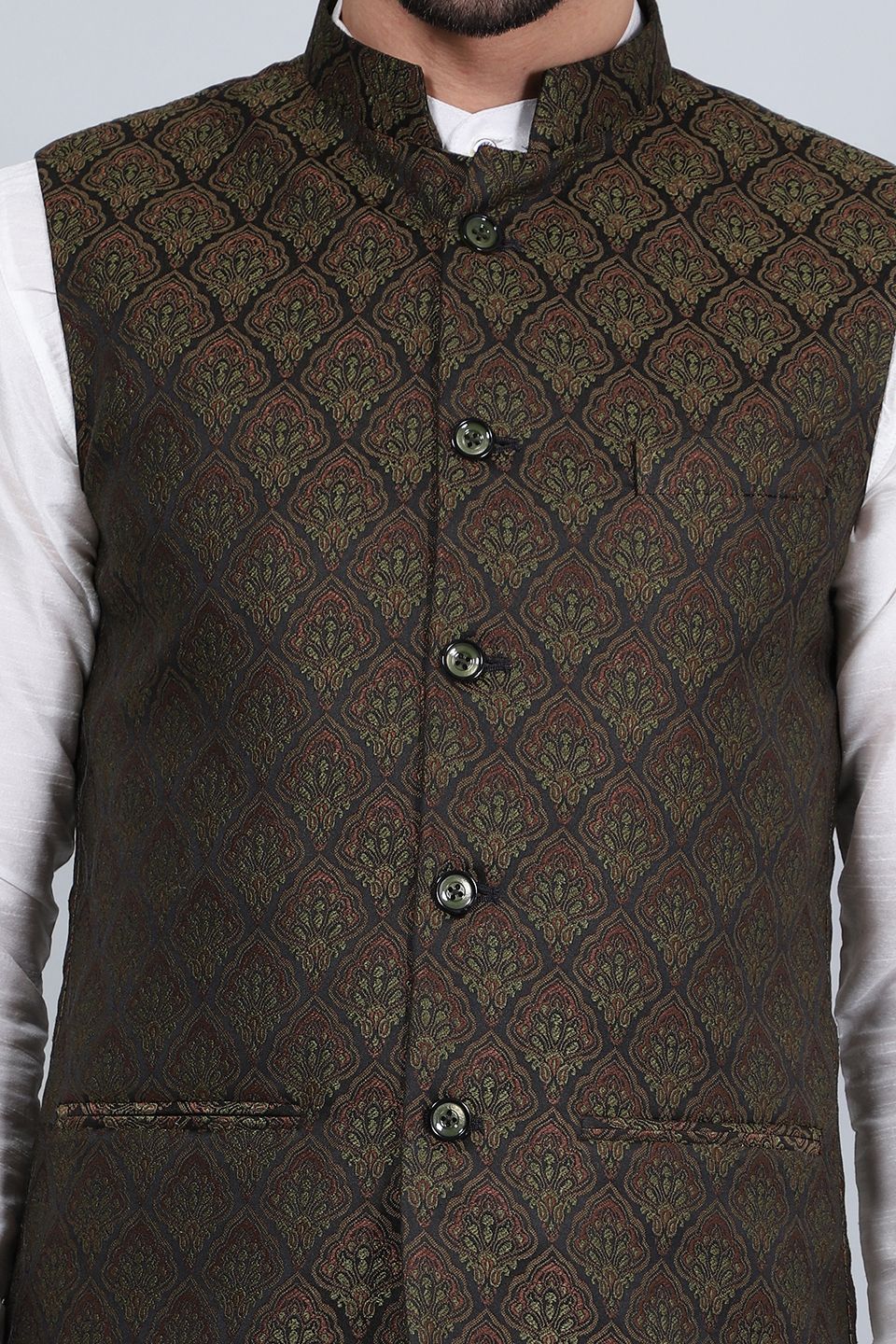Banarasi Rayon Cotton Brown Modi Nehru Jacket
