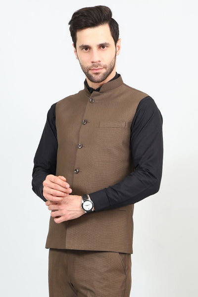 Poly Viscose Brown Modi Nehru Jacket