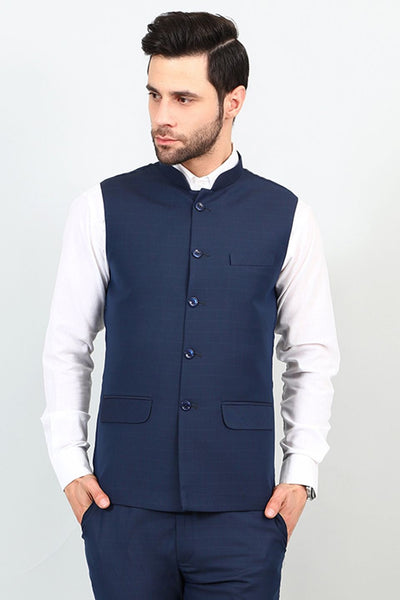 Poly Viscose Blue Modi Nehru Jacket