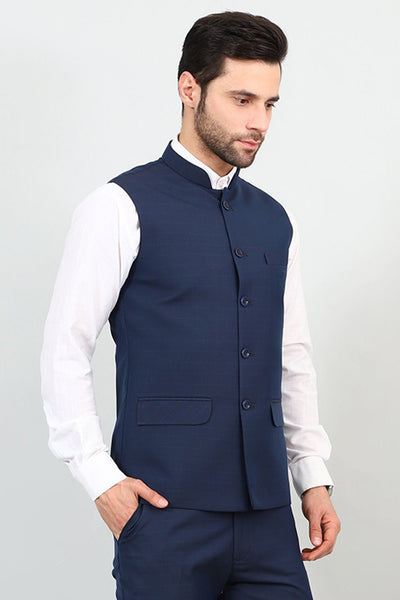 Poly Viscose Blue Modi Nehru Jacket