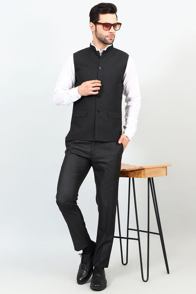 Poly Viscose Black Modi Nehru Jacket
