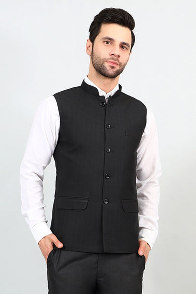 Poly Viscose Black Modi Nehru Jacket