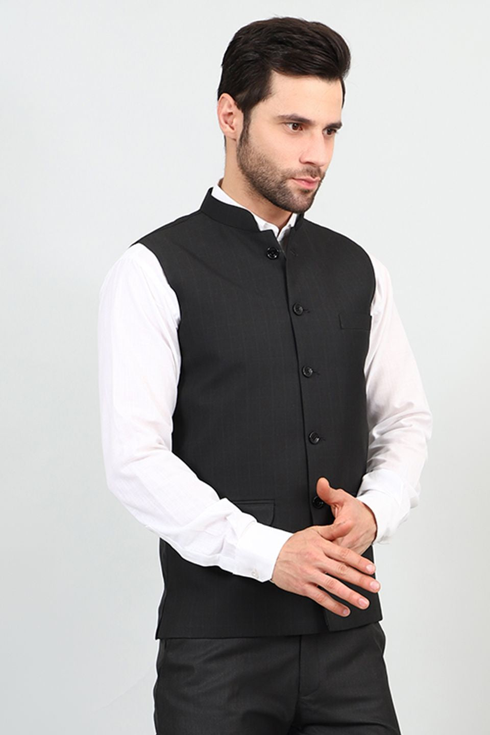Poly Viscose Black Modi Nehru Jacket