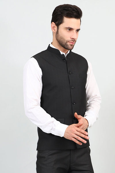 Poly Viscose Black Modi Nehru Jacket