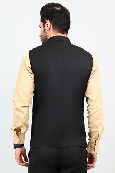Poly Viscose Black Modi Nehru Jacket
