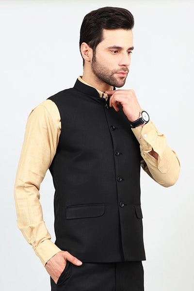 Poly Viscose Black Modi Nehru Jacket