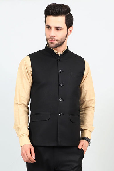 Poly Viscose Black Modi Nehru Jacket