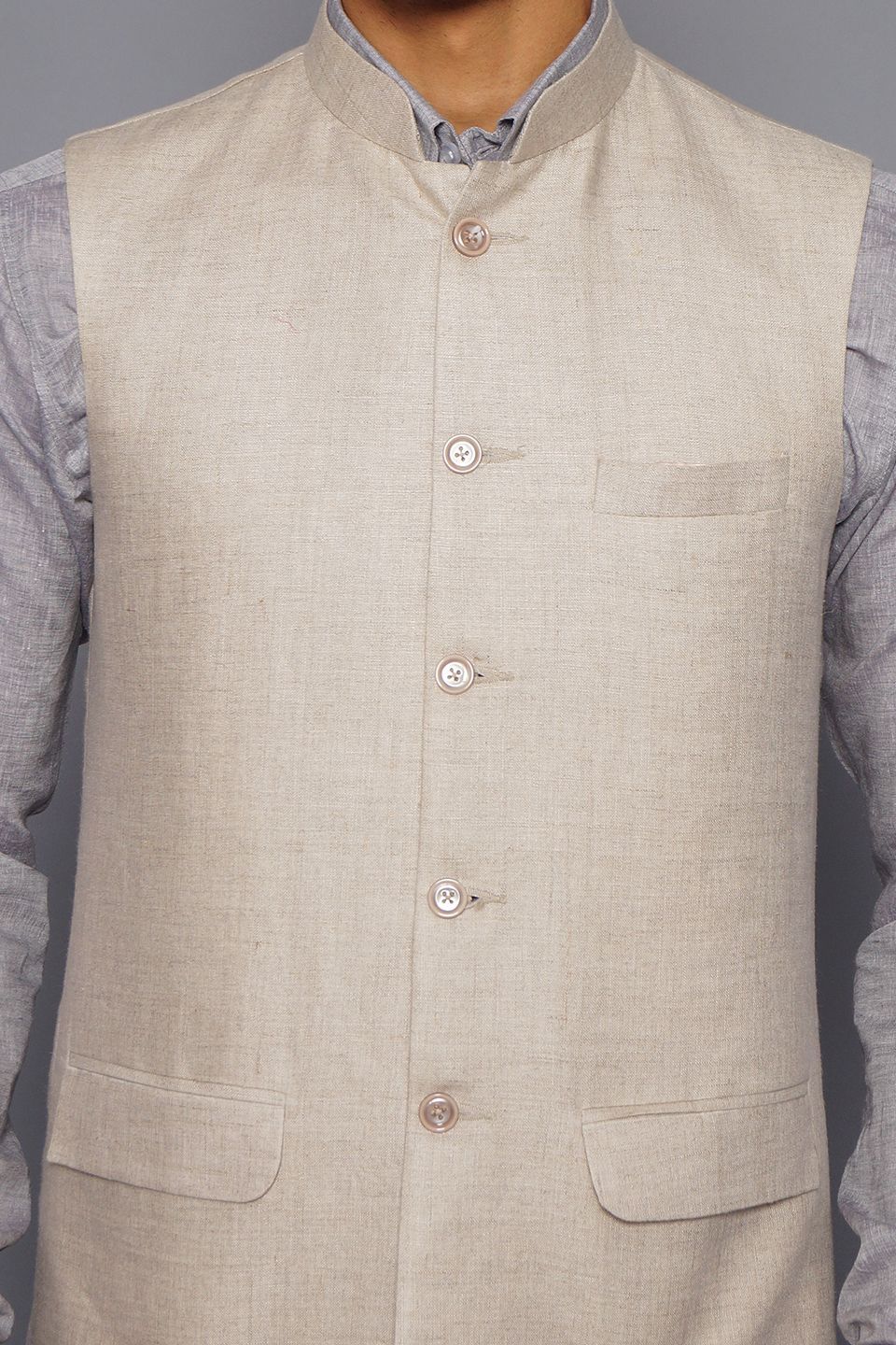 Wintage Men's Pure Linen Nehru Jacket Vest Waistcoat: Natural