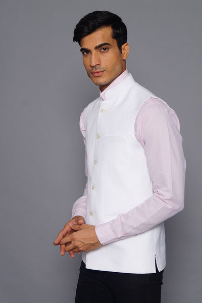 Wintage Men's Pure Linen Nehru Jacket Vest Waistcoat: White