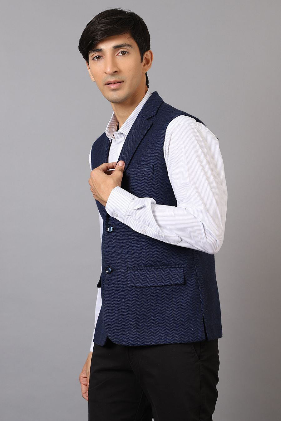 Tweed Modi Jacket Buy WINTAGE Men's Tweed Dark Blue Modi Nehru Jacket